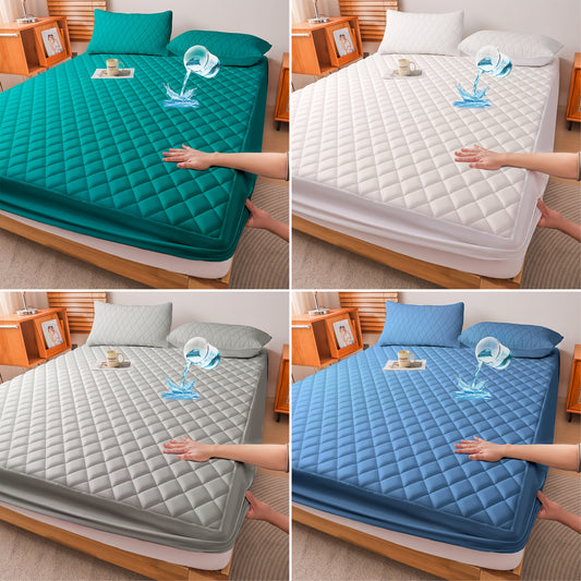 1pc Soft & Comfortable Waterproof Thickened Mattress Protector, Cooling Bedspreads, Layered Fitted Sheet With Solid Color Bedding Design, Ideal For Bedroom, Guest Room And Hotel Mattress Protection